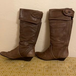Migliorini Pull On Button Italian Italy Calf Knee High Wedge Pirate Boots 6.5